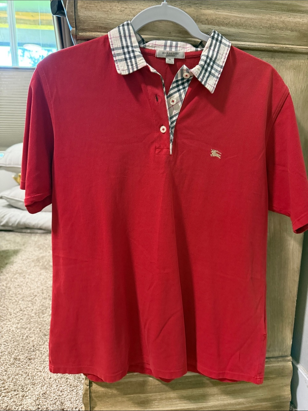 Y2K Burberry Women’s Red Plaid Polo Shirt
